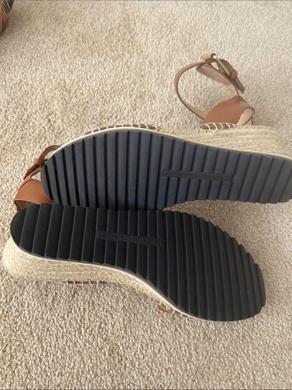 Tommy Hilfiger Brown Leather Ankle-Strap Wedge Sandals NEW!